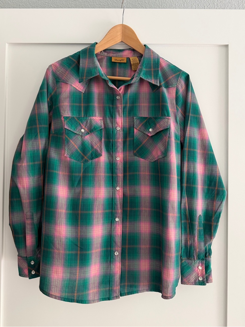 Wrangler Green and Pink Plaid Western Shirt
